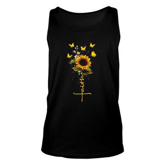 Vintage Faith Cross Sunflower Butterflies Flowers Christians Tank Top | Mazezy