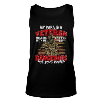 Vintage My Papa Is A Veteran Father's Day Us Flag Family Unisex Tank Top | Mazezy