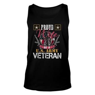 Vintage Proud Wife Of A US Army Veteran Gift Mom Dad Unisex Tank Top | Mazezy CA