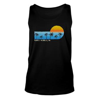 Vintage Puerto Morelos, Mx Palm Trees & Sunset Beach Unisex Tank Top | Mazezy