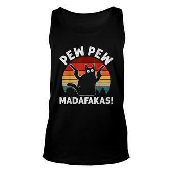 Vintage Retro Black Cat Pew Pew Madafakas Unisex Tank Top - Thegiftio