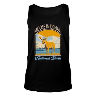Vintage Retro Moose In Denali National Park Travel Adventure Unisex Tank Top - Thegiftio