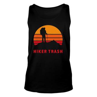 Vintage Sunset Distressed Text Thru Hiker Trash Mountain Sun Tank Top | Mazezy DE
