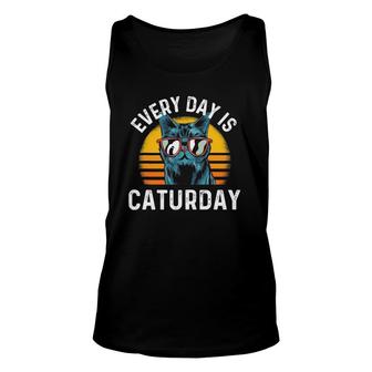 Vintage Sunset Every Day Is Caturday Funny Cat Lover Gift Unisex Tank Top | Mazezy