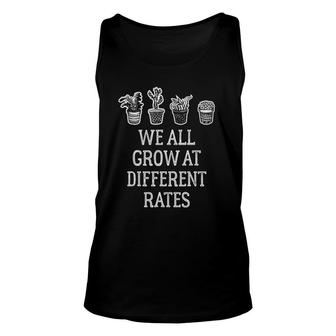 Vintage We All Grow At Different Rates Cactus Teacher Unisex Tank Top | Mazezy