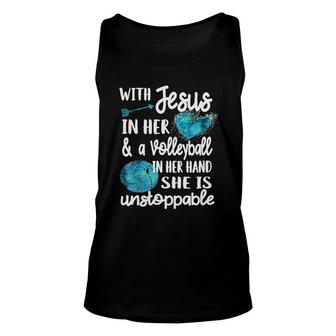 Volleyball With Jesus In Her Heart Unisex Tank Top | Mazezy