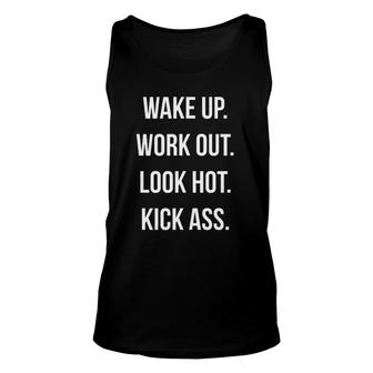 Wakeup Workout Look Hot Kickass Gym Fitness Unisex Tank Top | Mazezy