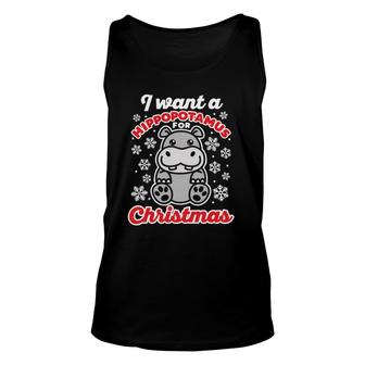 I Want A Hippopotamus For Christmas Cute Saying Dark Pullover Tank Top | Mazezy