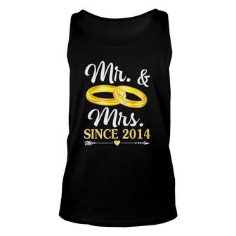 Wedding Ring Married Mr & Mrs Since 2014 Happy Husband Wife Unisex Tank Top | Mazezy