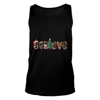 Western Christmas Buffalo Plaid Leopard Believe Unisex Tank Top | Mazezy