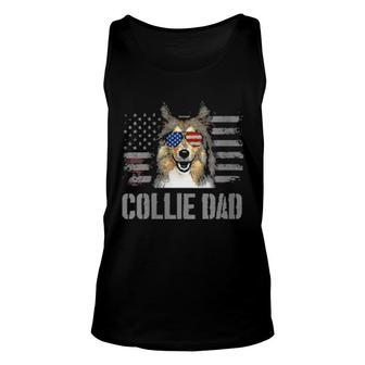 Womens Collie Best Dog Dad Ever Retro Usa American Flag Unisex Tank Top | Mazezy