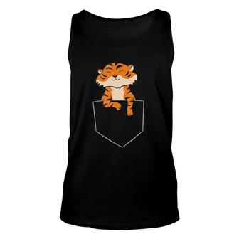 Womens Cute Tiger In Pocket Funny Pocket Tiger Unisex Tank Top | Mazezy