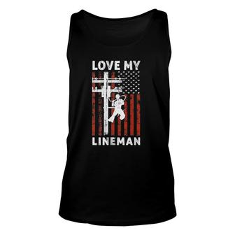 Womens I Love My Lineman Usa Flag 4Th Of July Tank Top Unisex Tank Top | Mazezy