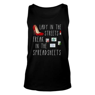 Womens Lady In The Streets Freak In The Spreadsheets Unisex Tank Top | Mazezy