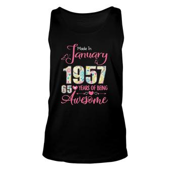 Womens Made In January 1957 65 Years Old Birthday Gift Unisex Tank Top | Mazezy