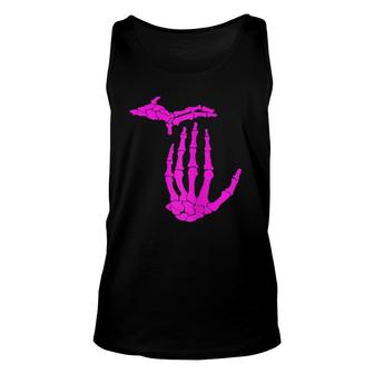 Womens Michigan Pink Skeleton Hand Unisex Tank Top | Mazezy