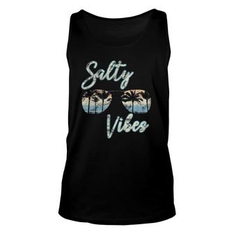 Womens Salty Vibes Cute Beach Summer Vacation V Neck Unisex Tank Top | Mazezy CA