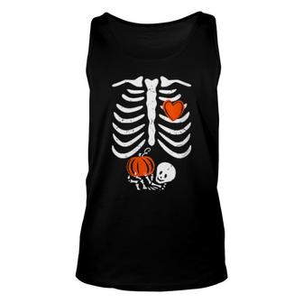 Womens Skeleton Heart Rib Cage Xray Pumpkin Halloween Unisex Tank Top | Mazezy