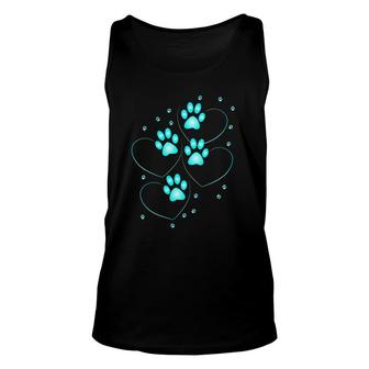 Womens Turquoise Hearts With Paws Of A Dog Or Cat V-Neck Unisex Tank Top | Mazezy