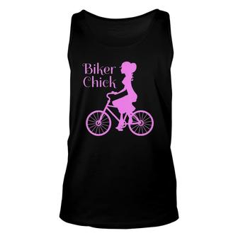 Womens Vintage Bike Biker Chick On Bicycle Quote Pink Print Unisex Tank Top | Mazezy