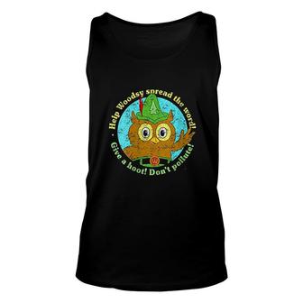 Womens Woodsy Owl Give A Hoot Don Not Pollute Distressed Unisex Tank Top - Thegiftio UK