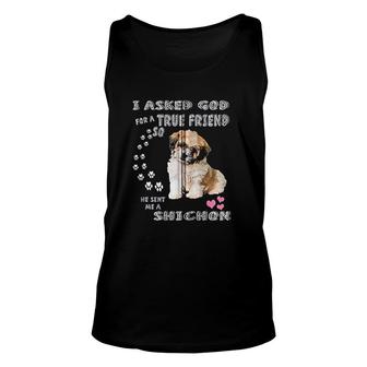 Zuchon Dog Mom Costume I Asked God For A True Friend Mothers Day Unisex Tank Top - Thegiftio UK