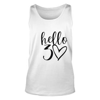 30th Birthday Hello Letter Print Funny Heart Graphic Unisex Tank Top - Seseable