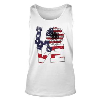 4Th Of July Love Sunflower Patriotic American Flag Unisex Tank Top | Mazezy