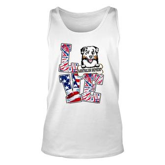 American Flag Tie Dye Love Australian Shepherd 4Th Of July Unisex Tank Top | Mazezy