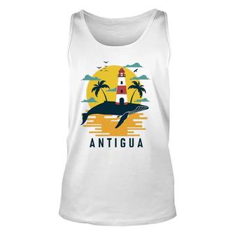 Antigua Palm Tree Lighthouse Sunset Souvenir Tourist Unisex Tank Top | Mazezy