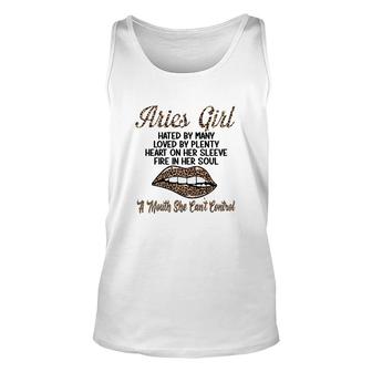 Aries Girl Leopard A Mouth She Cant Control Birthday Gift Unisex Tank Top - Seseable