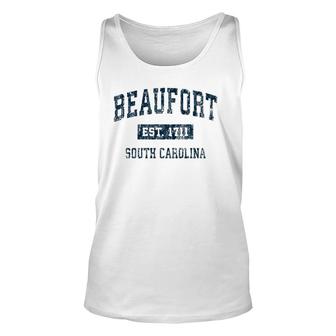 Beaufort South Carolina Sc Vintage Sports Design Navy Print Unisex Tank Top | Mazezy UK