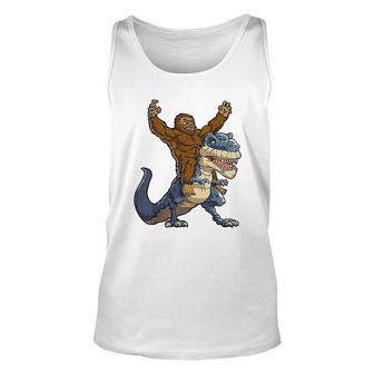 Bigfoot Sasquatch Riding Dinosaur T Rex Unisex Tank Top | Mazezy