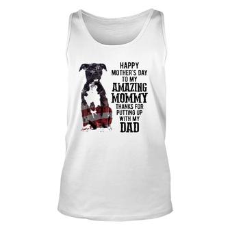 Black American Pitbull Terrier Happy Mother's Day Dog Mom To My Amazing Mommy Thanks For Putting Up With My Dad American Flag Tank Top | Mazezy