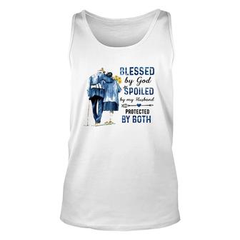 Blessed By God Spoiled By My Husband Protected By Both Christian Wife Elderly Couple Tank Top | Mazezy