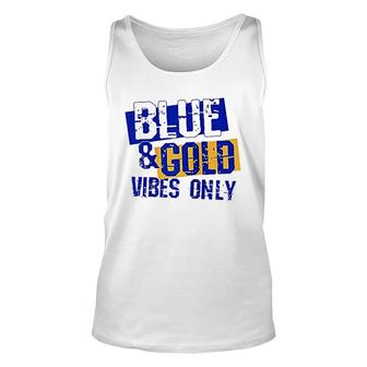 Blue And Gold Vibe Only Game Day Group For High School Football Raglan Baseball Unisex Tank Top - Thegiftio UK