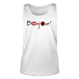 Bonjour Graphic With Lips And Rose Images Unisex Tank Top | Mazezy DE
