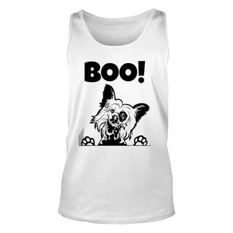 Boo Hiding Hairless Puppy Dog Halloween Chinese Crested Unisex Tank Top | Mazezy