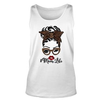 Brown Leopard Messy Bun Mom Life Gift For Mothers Day Unisex Tank Top - Thegiftio UK