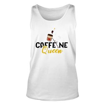 Womens Caffeine Queen Flamingo Holding Coffee Cup Coffee Lover Tank Top | Mazezy