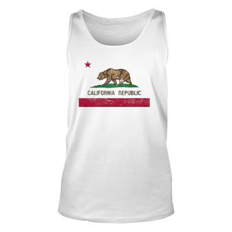 California State Flag Grizzly Bear Cali Distressed Style Unisex Tank Top | Mazezy