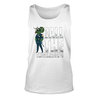 Call The Triceracops Funny Triceratops Dinosaur Pun Unisex Tank Top | Mazezy