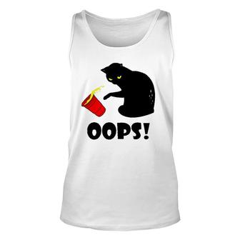 Cat Oops Funny Black Cat Knocking Over A Glass Unisex Tank Top | Mazezy