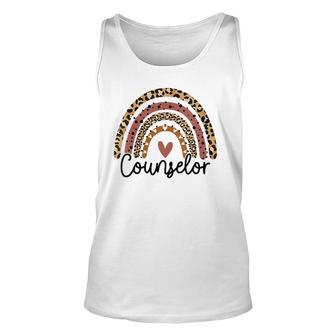 Womens Counselor Rainbow Leopard School Counselor V-Neck Tank Top | Mazezy