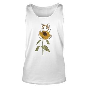 Cute Cat Florist Beautiful Yellow Flower Floral Sunflower Unisex Tank Top | Mazezy