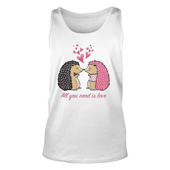 Cute Hedgehogs Kissing Valentine's Day Gift For Her Unisex Tank Top | Mazezy