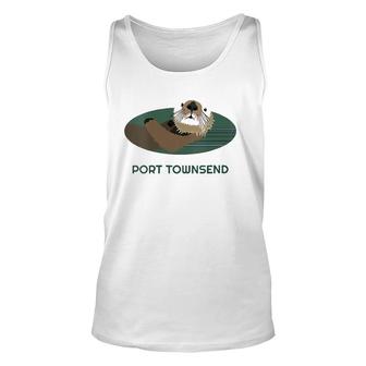 Womens Cute Otter Port Townsend, Wa Coast Resident Fisherman V-Neck Tank Top | Mazezy