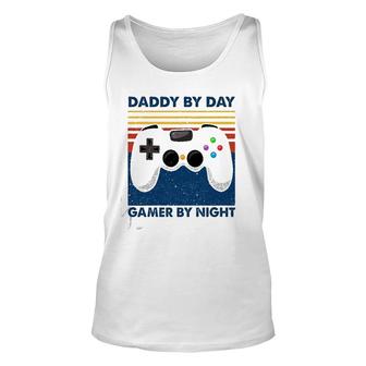 Daddy By Day Gamer By Night Game Controller Vintage Version Unisex Tank Top | Mazezy