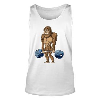Deadlifting Sasquatch Bigfoot Weightlifting Workout Unisex Tank Top | Mazezy