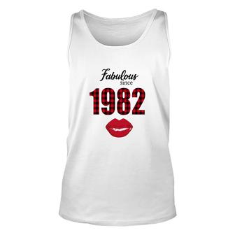 Fabulous Since 1982 Black Red Plaid Lips Happy 40Th Birthday Unisex Tank Top - Seseable